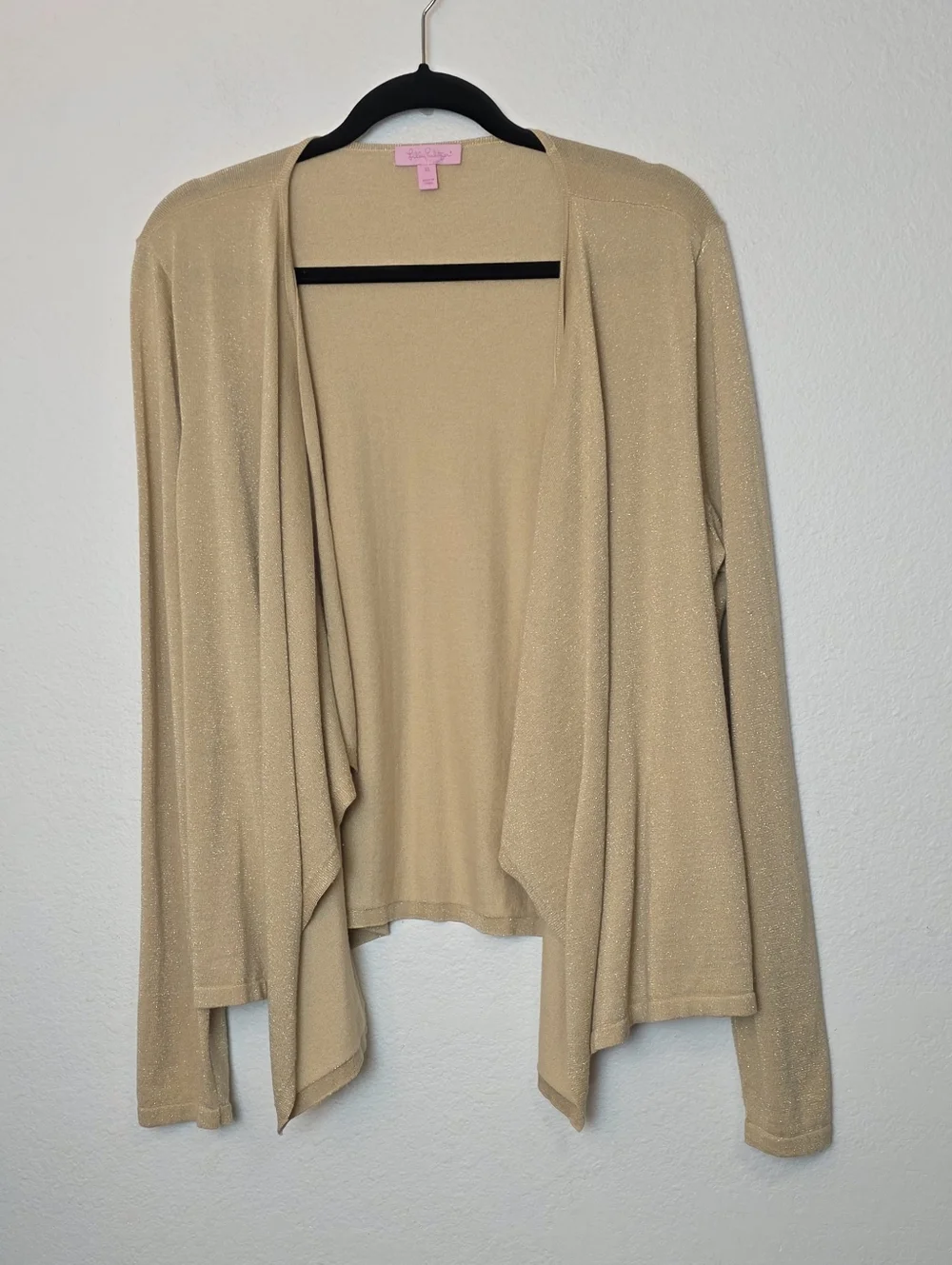 LILLY PULITZER Colony Gold Metallic Drape Front Cardigan Sweater Lightweight XL - Picture 2 of 12
